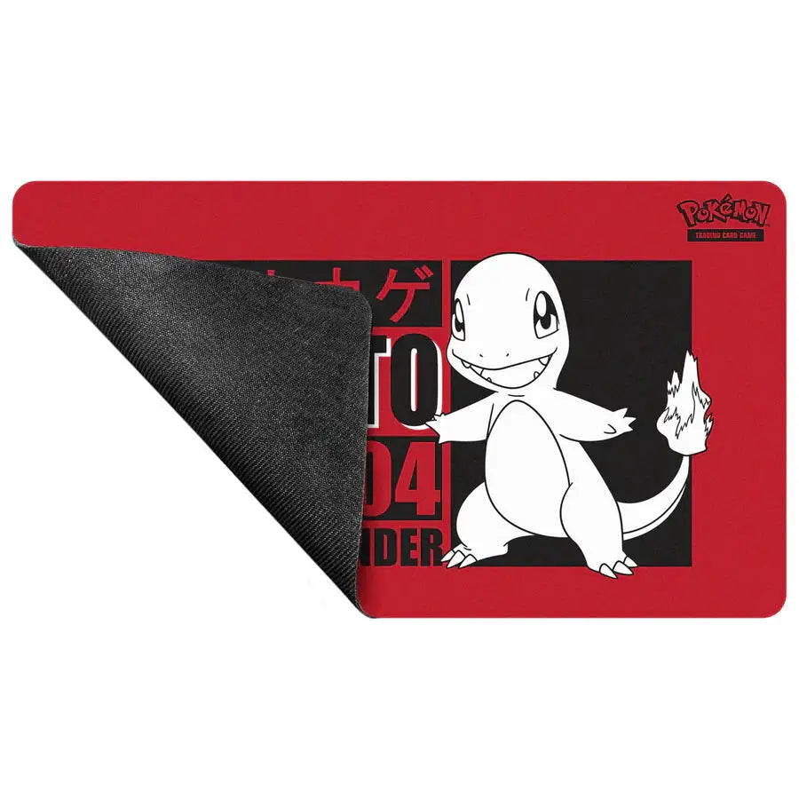 Charmander Pokémon playmat by THE MIGHTY HOBBY SHOP, featuring a colorful rubber Charmander design for kids' play area.