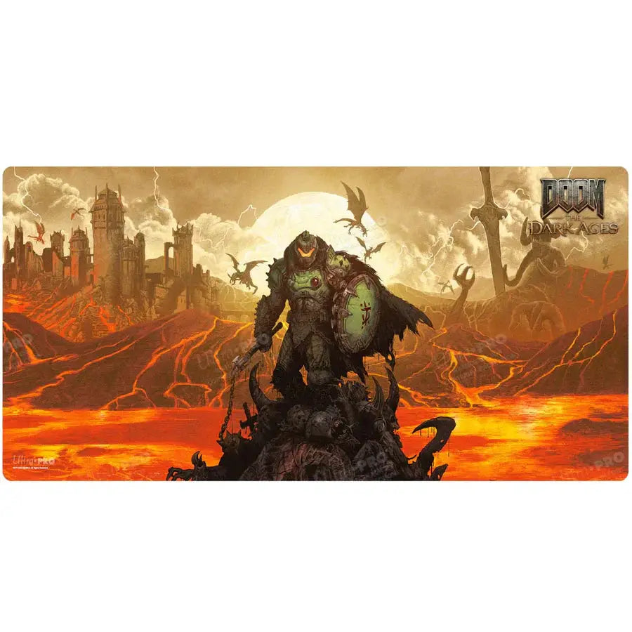 Extended playmat for DOOM: THE DARK AGES - WRATH by Ultra Pro, featuring dark fantasy artwork and detailed game design elements.