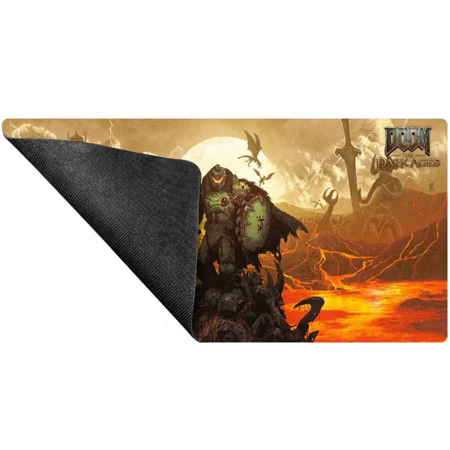 Extended playmat for DOOM: THE DARK AGES by Ultra Pro, featuring dark, detailed artwork on a rubber surface.