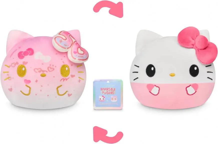 Reversible plush toy of Hello Kitty celebrating 50th anniversary from TeeTurtle Plushiverse collection, soft and cuddly.