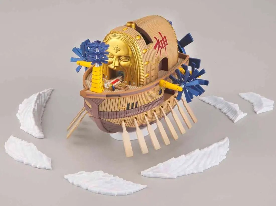 Detailed view of the One Piece Grand Ship Collection Ark Maxim model kit, featuring intricate ship design and vibrant colors.