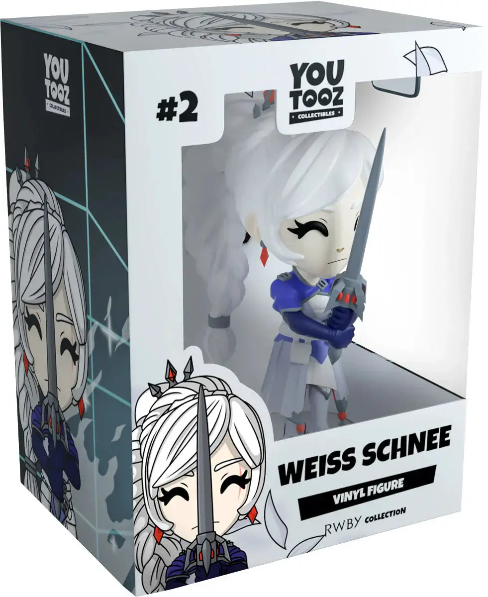 Youtooz Weiss Schnee RWBY collectible figure by THE MIGHTY HOBBY SHOP, detailed white and blue costume, standing pose