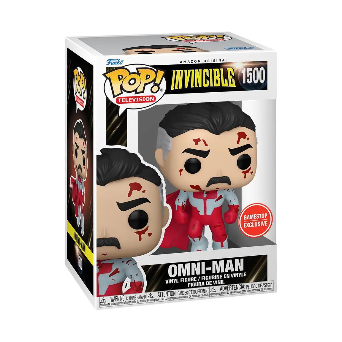 Funko POP! Invincible Omni-Man Bloody Variant vinyl figure from THE MIGHTY HOBBY SHOP, 4.76-inch collectible with detailed features.