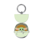 Star Wars Mandalorian Precious Cargo enamel keychain attached to a lanyard, featuring a detailed Mandalorian design and vibrant colors.