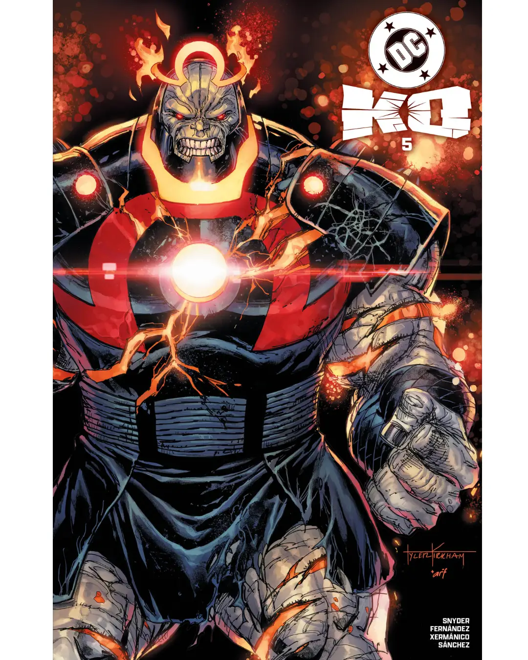 DC K.O #5 comic book by JAMS FORTRESS COMICS, Tyler Kirkham Megacon exclusive spot foil trade cover displayed.