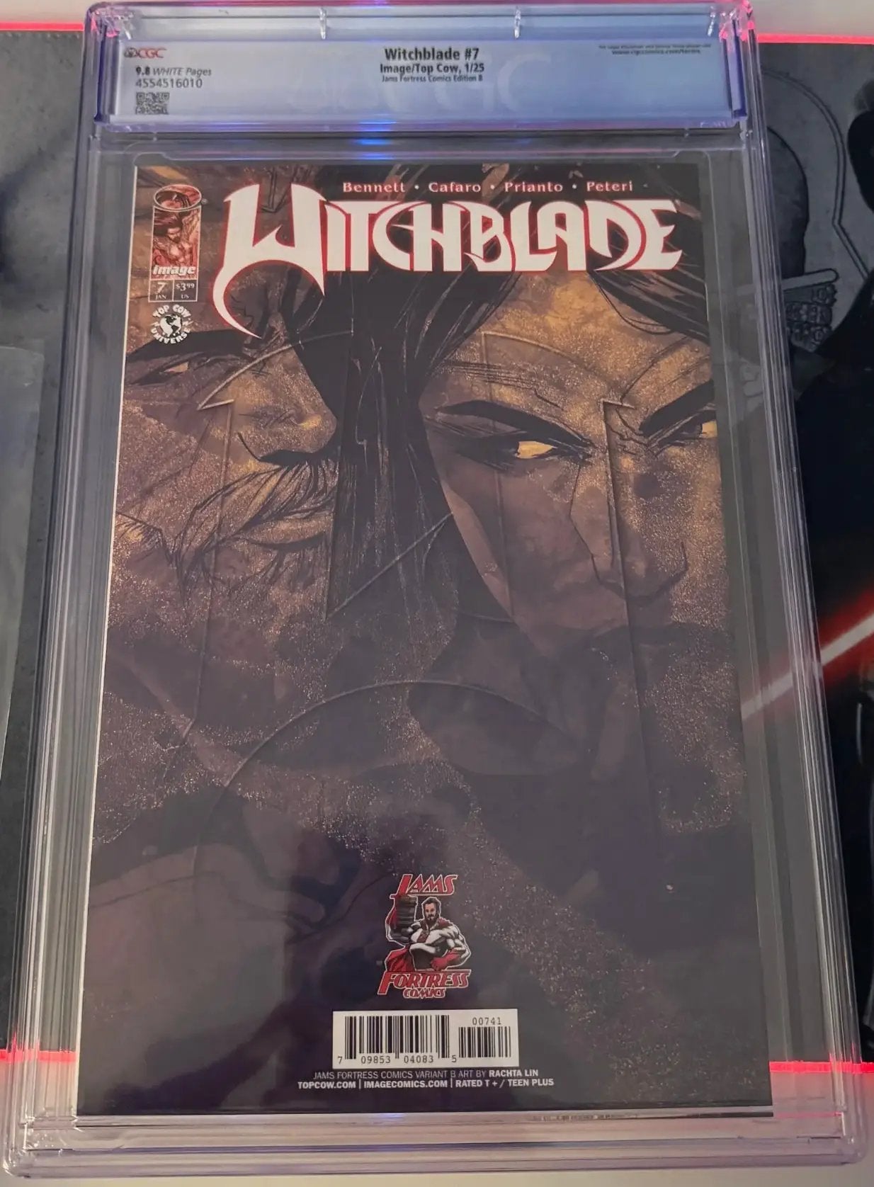 Comic book WITCHBLADE #7 Rachta Lin Color Splash from JAMS Fortress Comics, graded CGC 9.8, featuring vibrant cover art.