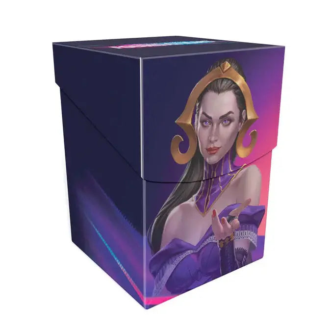 Foundations Liliana 100+ Deck Box for Magic: The Gathering in dark color, featuring a sturdy design and secure lid.