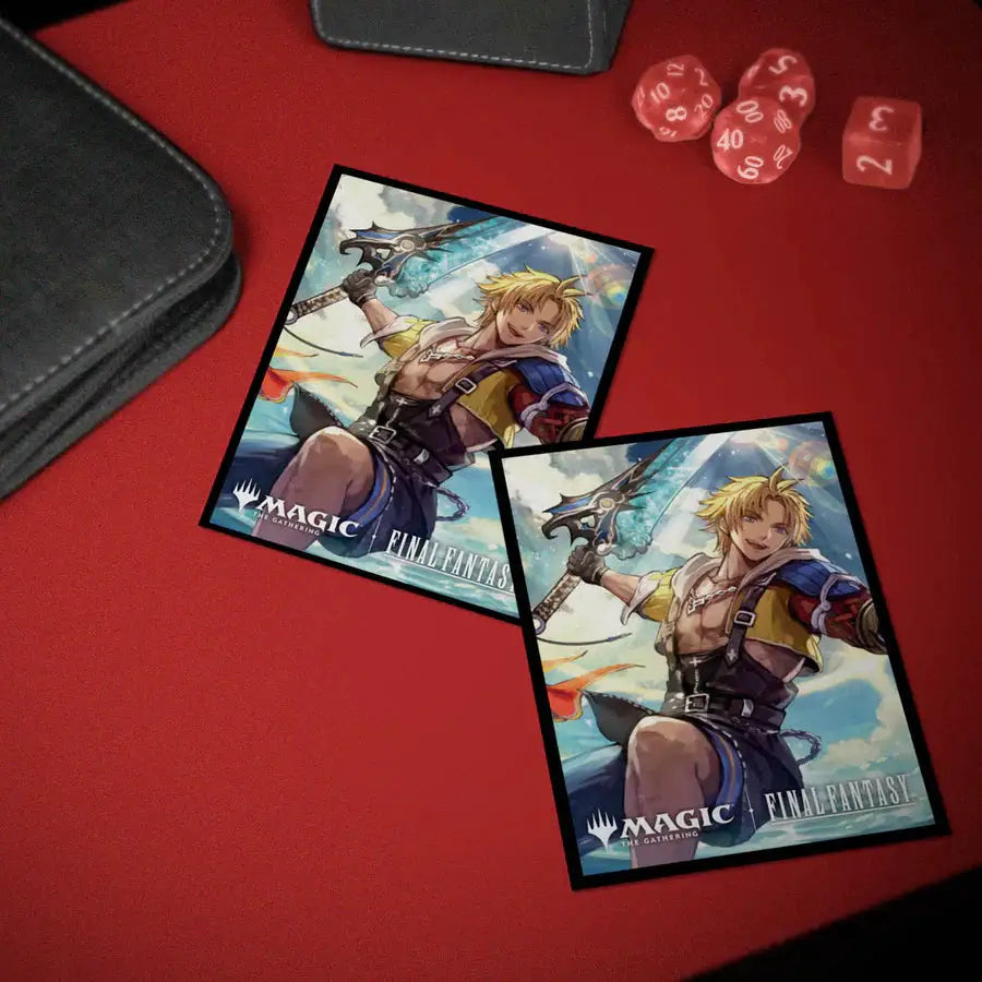 Magic: The Gathering FINAL FANTASY Tidus, Yuna's Guardian Commander deck protector sleeves featuring vibrant fantasy artwork.