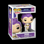Funko Pop! vinyl figure packaging with purple hair and white outfit on a white background