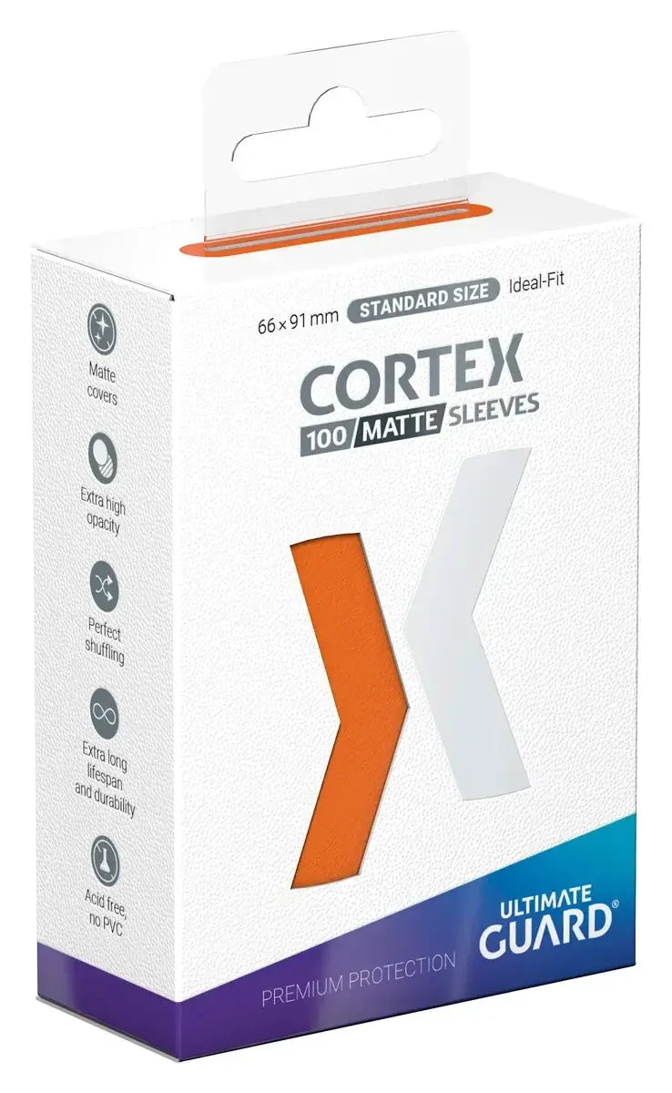 Orange Cortex Sleeves Matte Standard Size (100) for trading cards, featuring a sleek matte finish and durable material.
