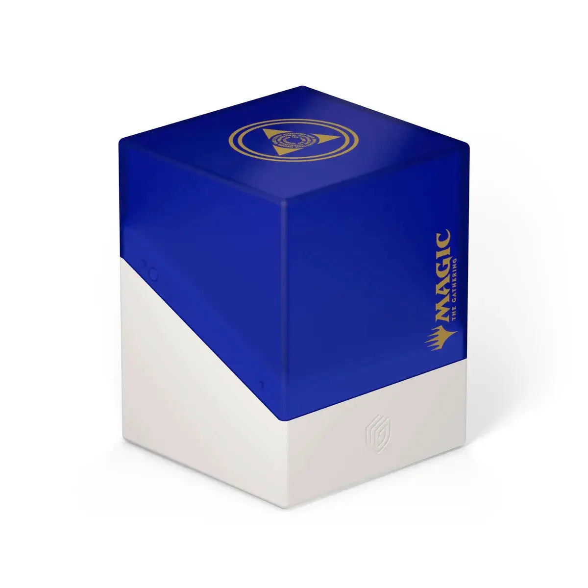 Boulder 100+ Synergy Ultimate Guard card storage box with foam inserts for trading cards, black with blue accents.