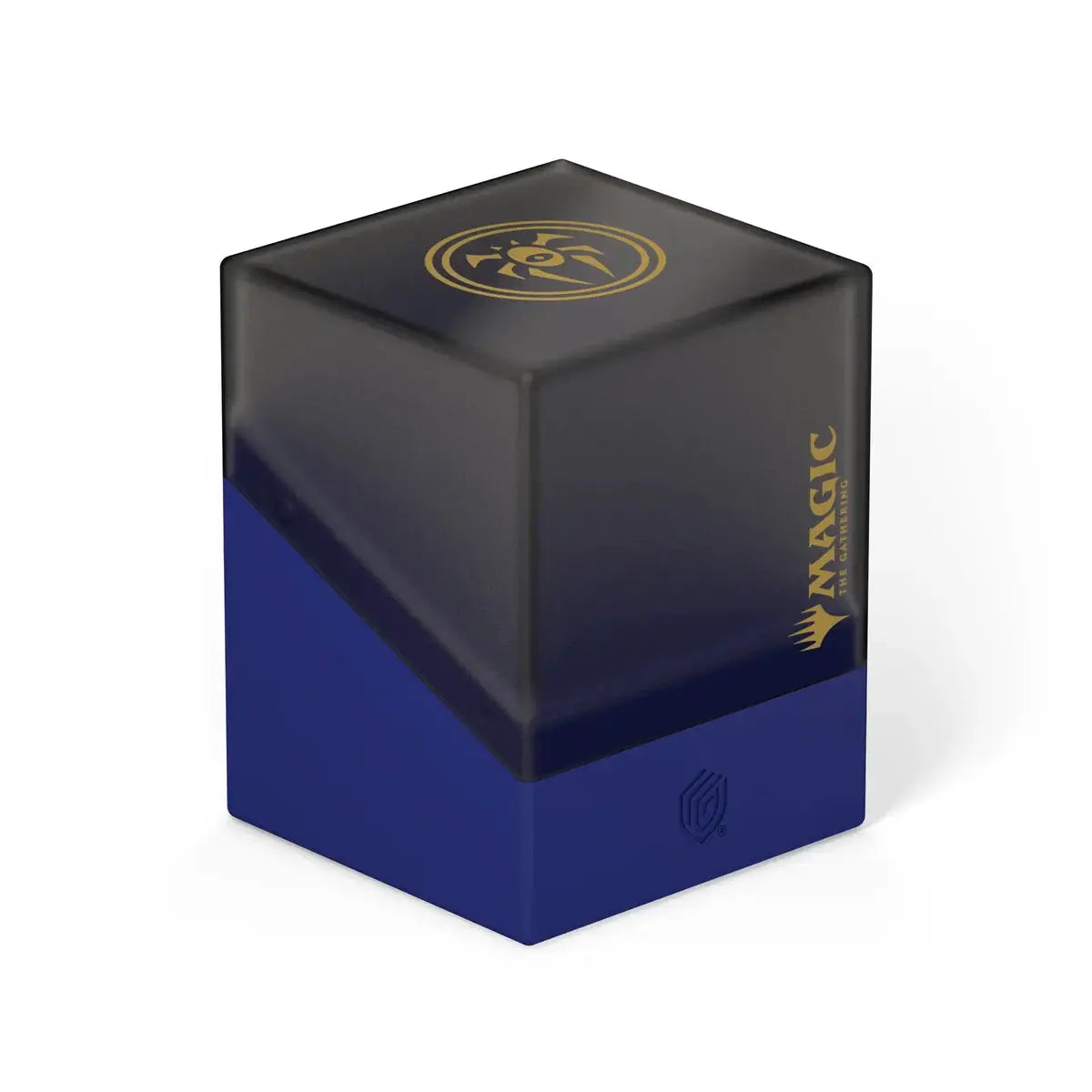 Ultimate Guard Boulder 100+ Synergy deck box with secure latch and transparent design for card storage.