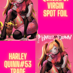 Harley Quinn #61 virgin foil comic book bundle with Harley Quinn 53 cardstock cards, published by Jams Fortress Comics.