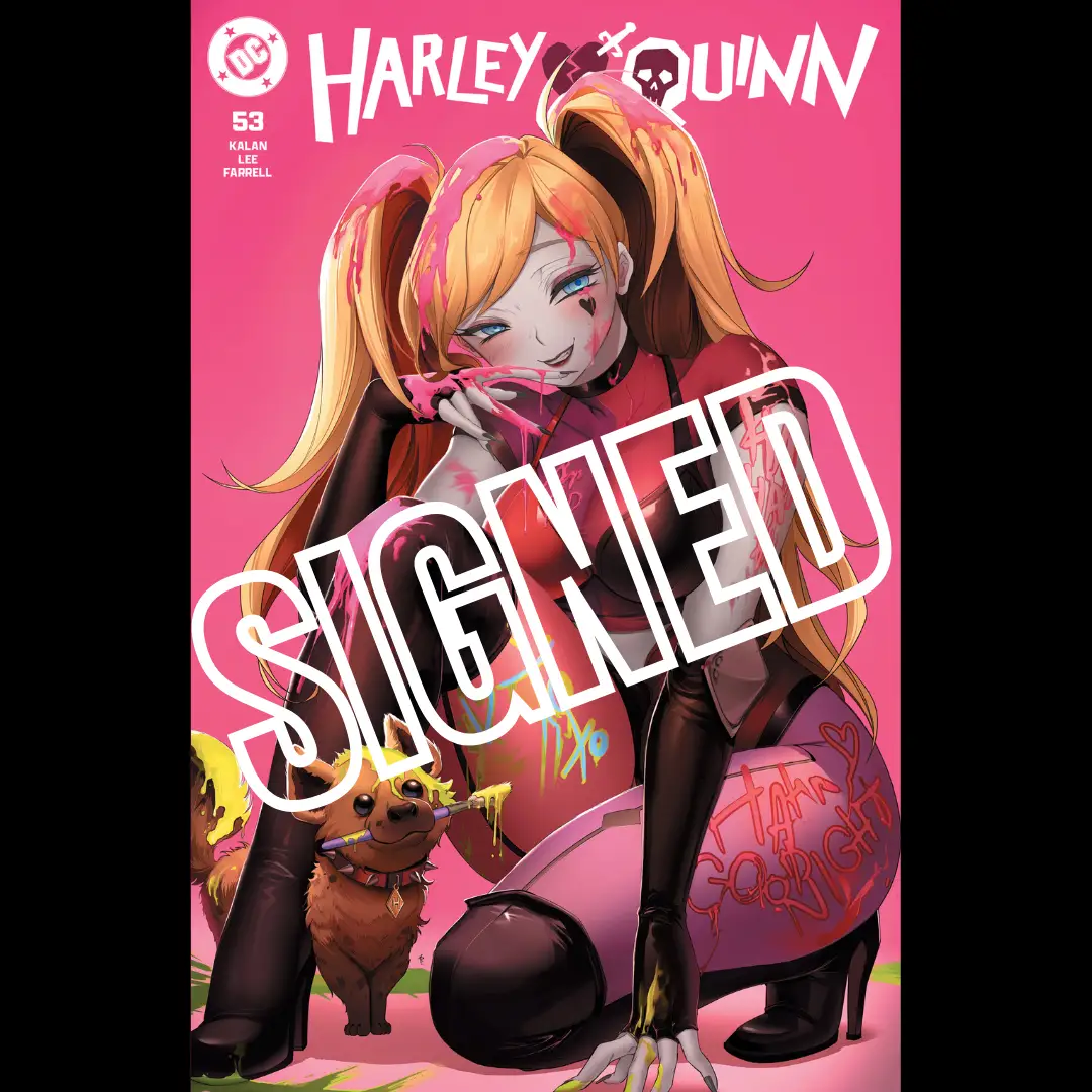 Harley Quinn #53 comic book by Jams Fortress Comics, colored signature, variant cover, featuring vibrant artwork and character detail.