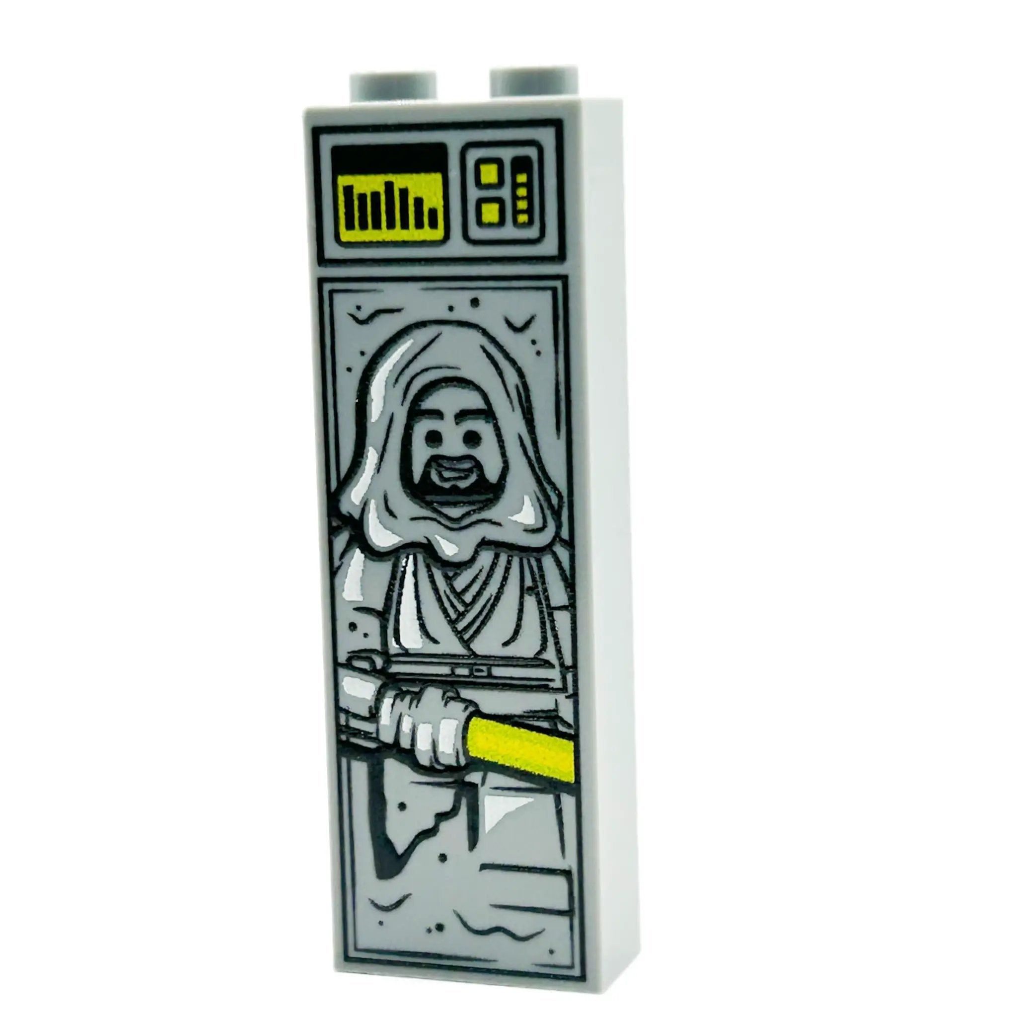 Jedi Bob in Carbonite brick sculpture by B3 Customs, featuring detailed LEGO-style Jedi encased in clear resin
