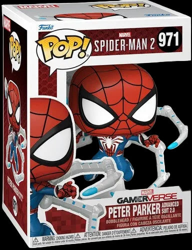 Funko Pop! Marvel Spider-Man 2 figure packaging with Spider-Man character.