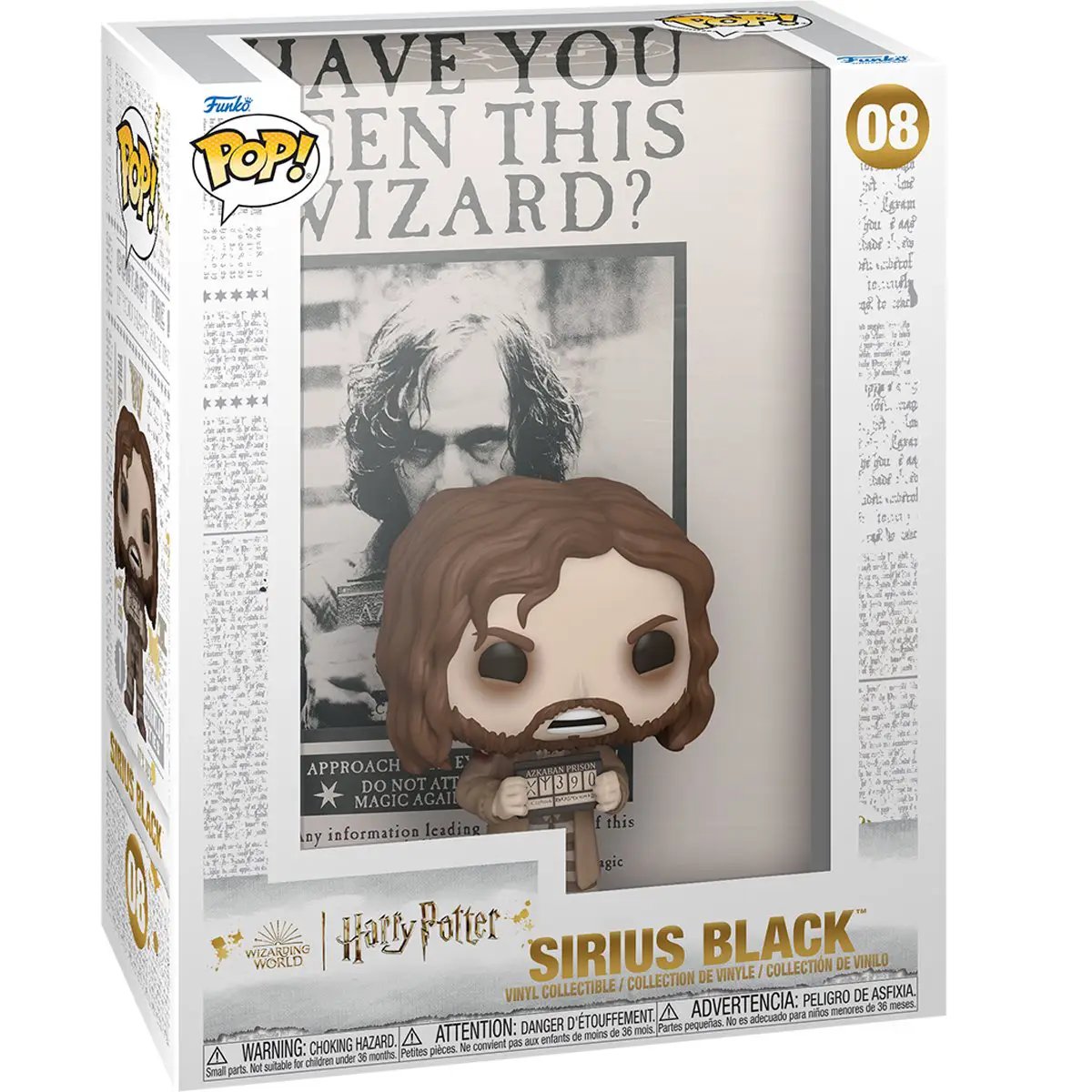 Pop! Vinyl figure of Sirius Black from Harry Potter with poster cover, featuring vibrant design and collectible packaging.