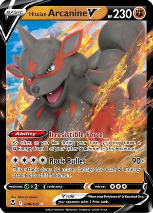 Hisuian Arcanine V 090/195 - SWSH12 Silver Tempest Holofoil