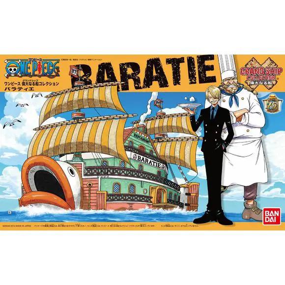 Bandai Hobby One Piece Grand Ship Collection Baratie model kit, detailed plastic ship featuring vibrant colors and intricate design.