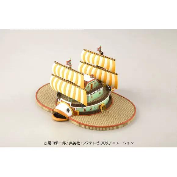 Bandai Hobby One Piece Grand Ship Collection Baratie model kit featuring detailed ship parts and vibrant colors.