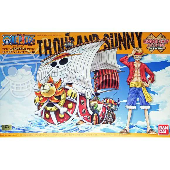 Bandai Hobby One Piece Thousand Sunny ship model kit from the Grand Ship Collection, detailed plastic model of the iconic pirate ship.