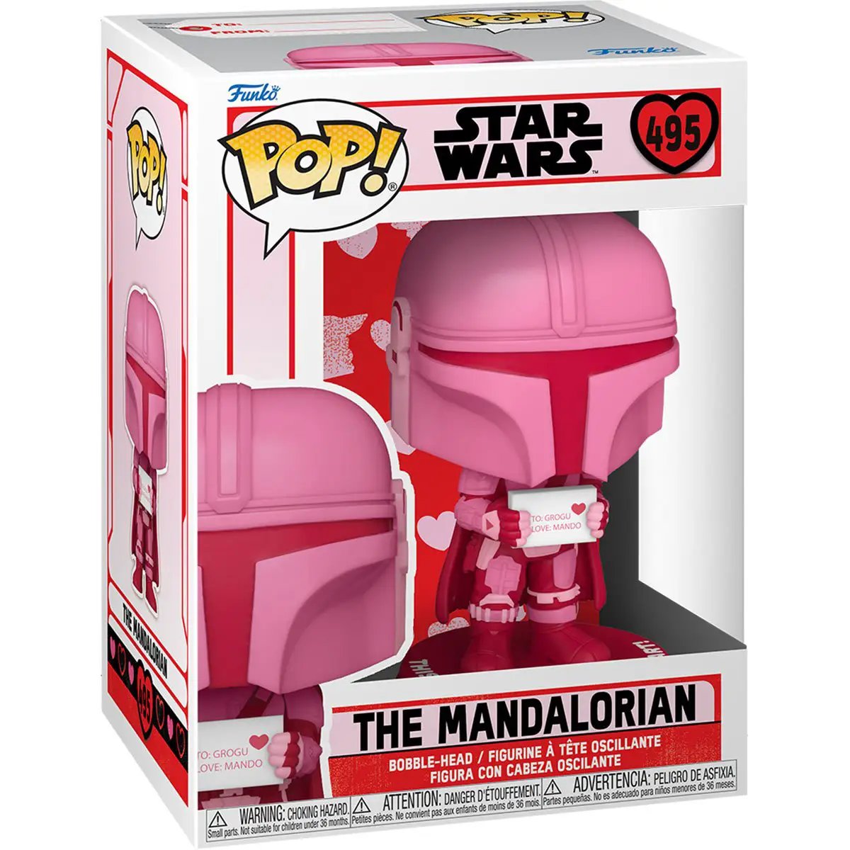 Pop! Star Wars Mandalorian Valentine figure from The Mighty Hobby Shop, featuring a stylized Mandalorian character with Valentine's design.