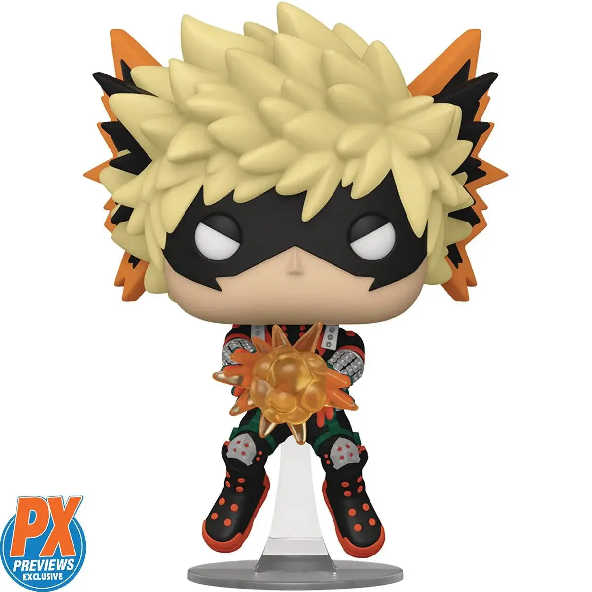 My Hero Academia Katsuki Bakugo Funko Pop! vinyl figure, Previews Exclusive, featuring Bakugo in his hero costume with explosive details.