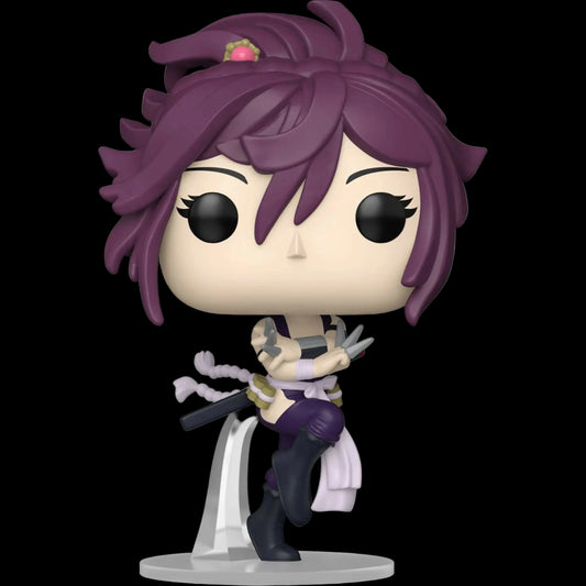 Funko Pop! vinyl figure with purple hair and character outfit on a white background