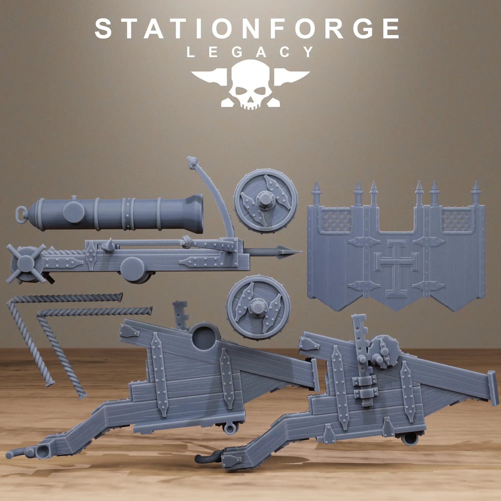 3D printed Thorncrest Ballista by StationForge Miniatures, detailed miniature weapon with wood and metal textures.