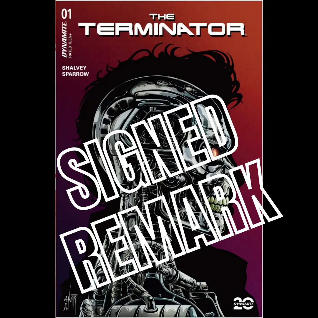 Signed Terminator #1 comic book by Jams Fortress Comics, Jordan Noir Metal Color Variant, featuring detailed cover art.