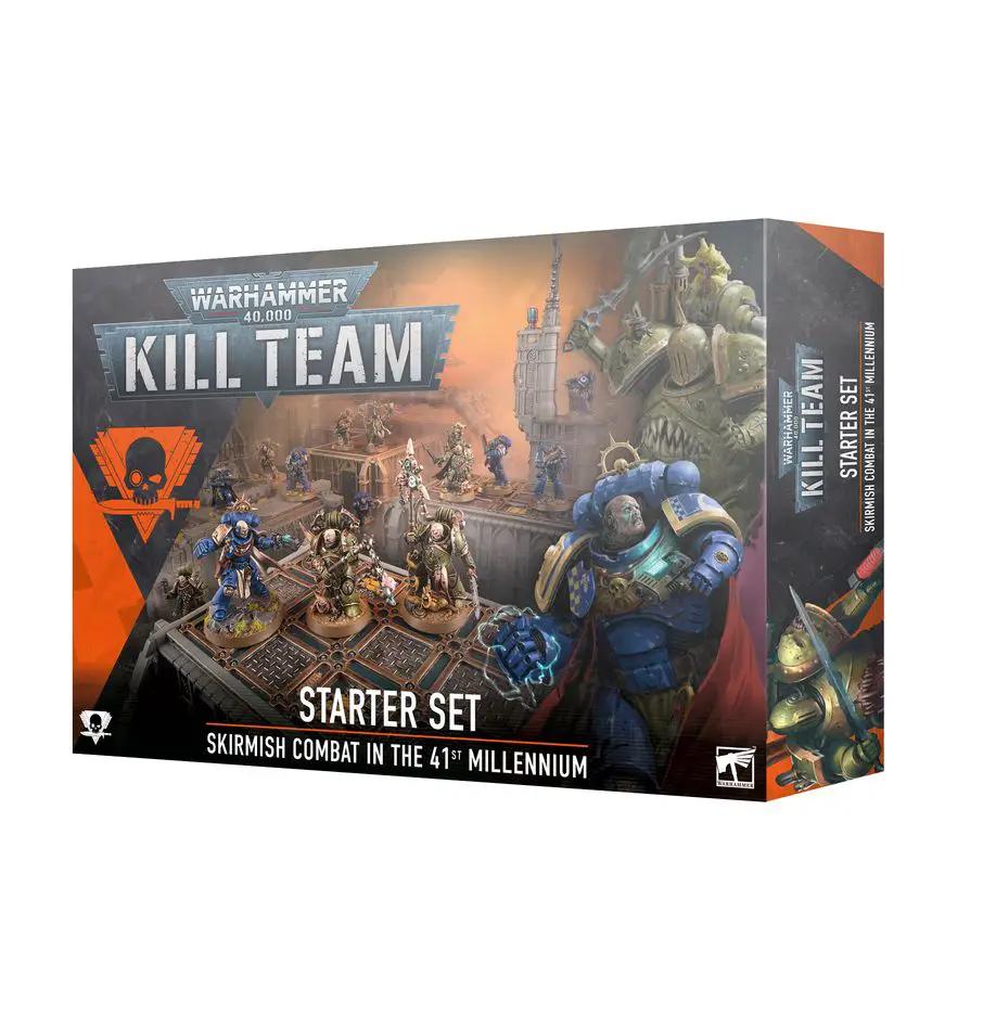 Warhammer 40,000 Kill Team starter set with miniatures, dice, and rulebook for tabletop gaming, by THE MIGHTY HOBBY SHOP.