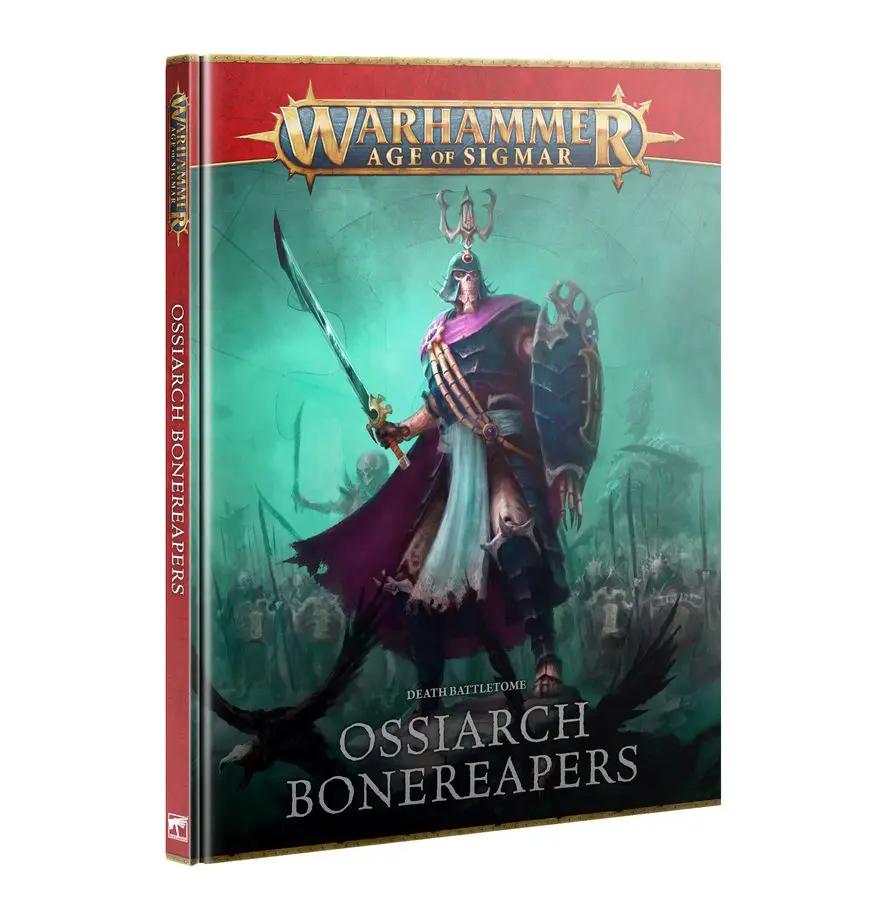 Ossiarch Bonereapers Death Battletome from Warhammer Age of Sigmar, featuring skeletal undead army illustrations and lore.