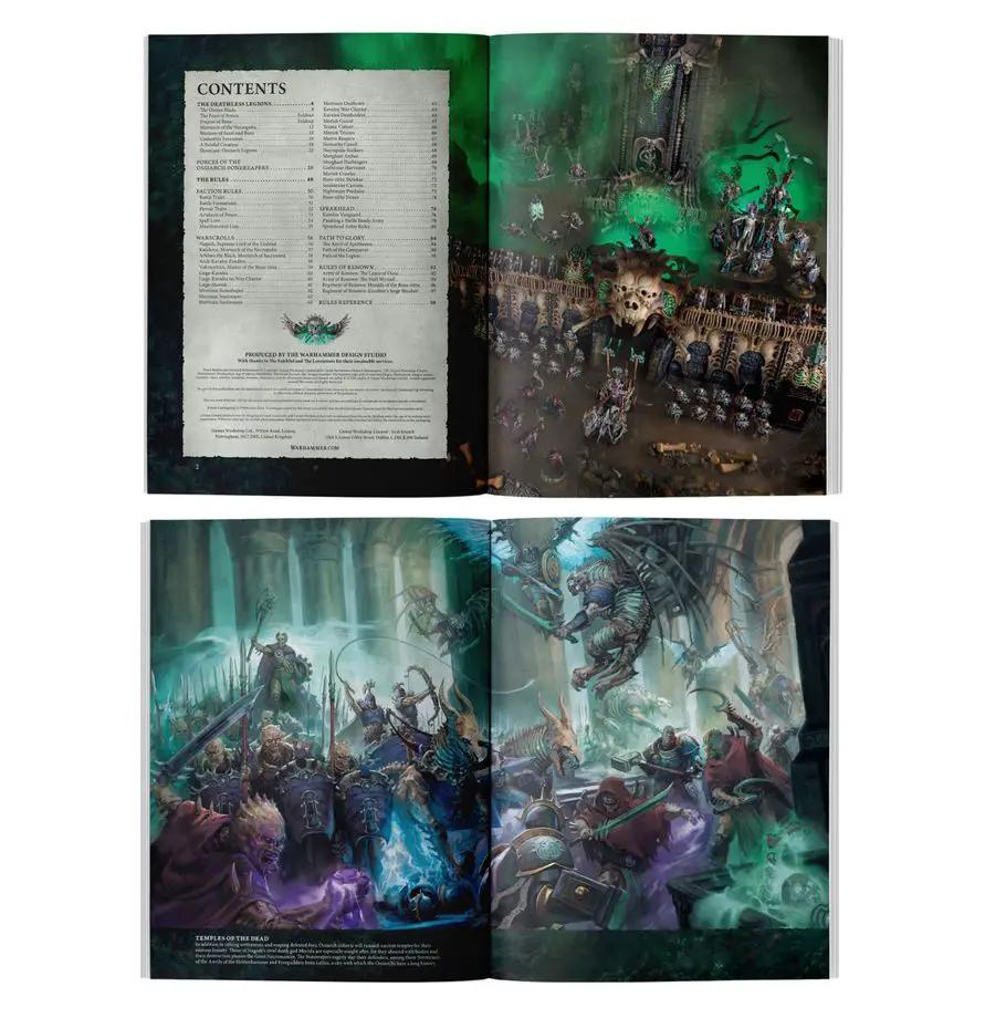 Ossiarch Bonereapers Death Battletome from Warhammer Age of Sigmar, featuring detailed cover art and skeletal army illustrations