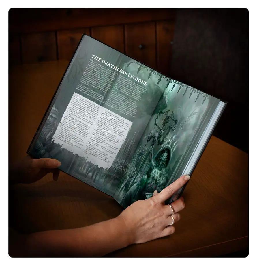 Ossiarch Bonereapers Death Battletome book with cover artwork, featuring skeletal warriors and dark fantasy illustrations.