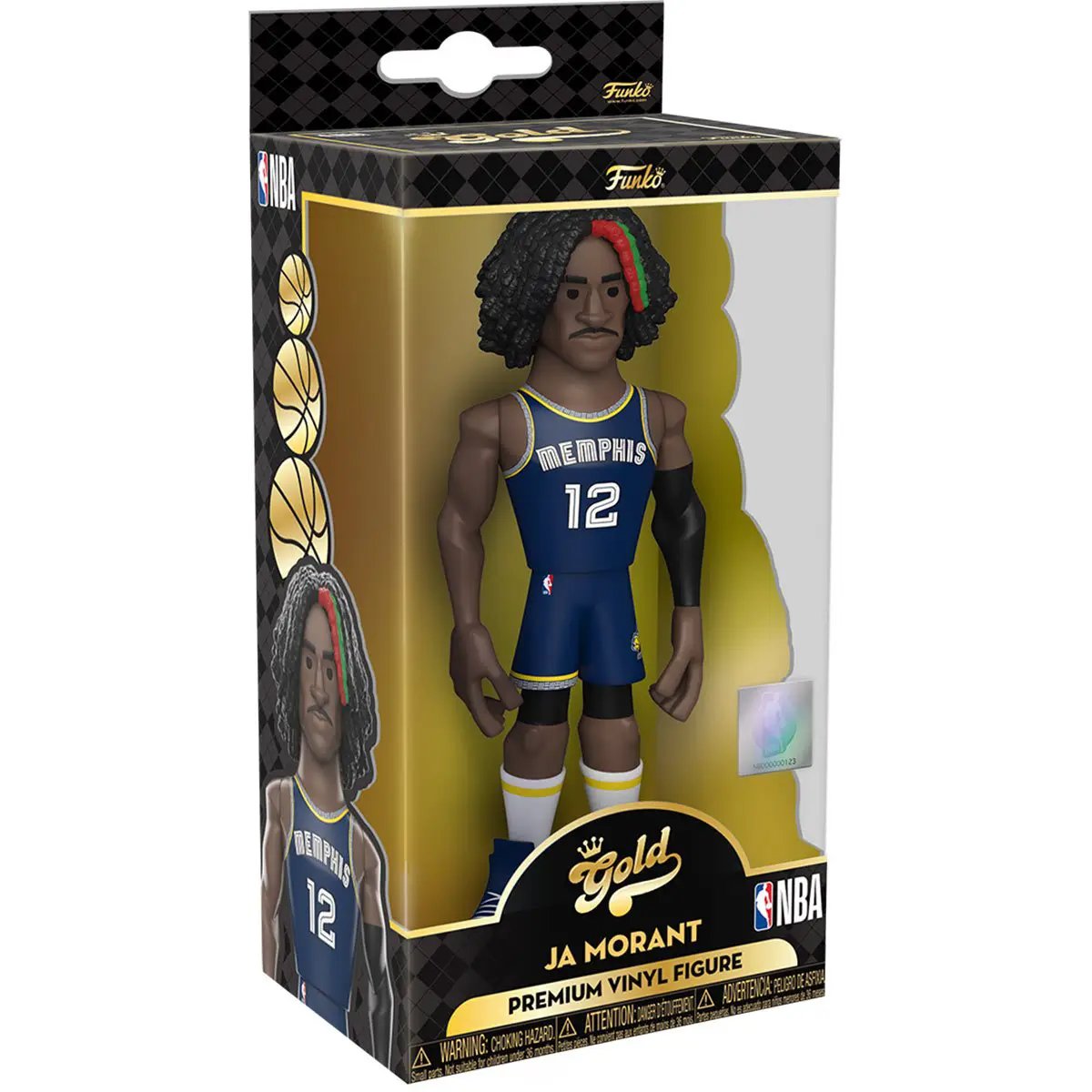 Gold vinyl NBA collectible figure of Ja Morant from the Memphis Grizzlies, 5-inch size by THE MIGHTY HOBBY SHOP.