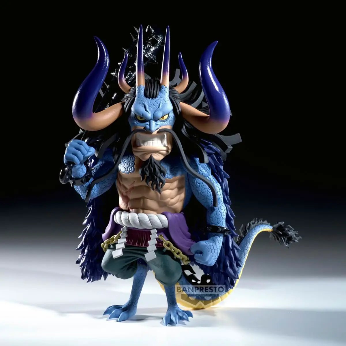Banpresto One Piece Kaido Mega World collectible figure showcasing detailed design and vibrant colors in a dynamic pose