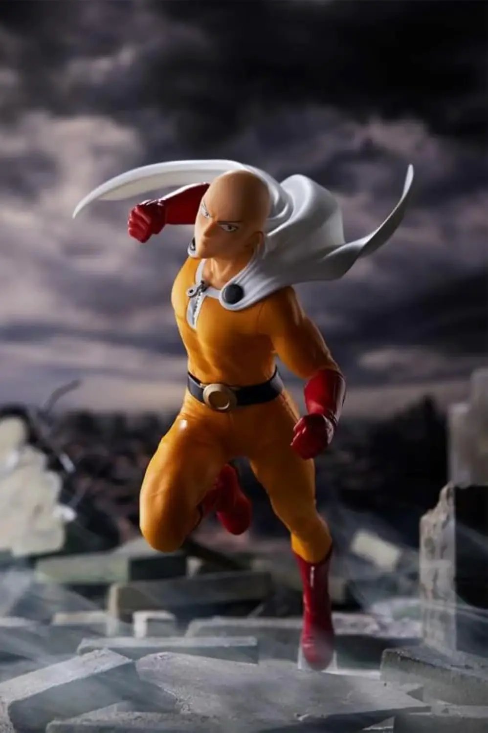 13cm One Punch Man Saitama figurine by THE MIGHTY HOBBY SHOP, featuring Saitama in his iconic costume and confident pose.