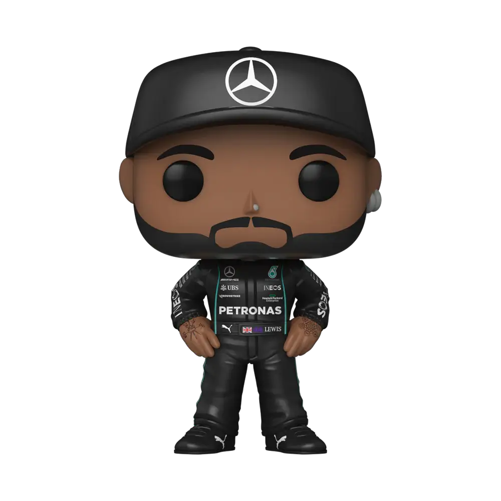 Pop! Mercedes-AMG Petronas Formula One Lewis Hamilton figure by THE MIGHTY HOBBY SHOP, featuring a detailed collectible toy.