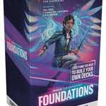 Magic: The Gathering Foundations Starter Collection box with colorful cards and game accessories, featuring Wizards of The Coast branding.