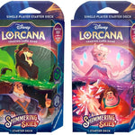 Disney Lorcana Shimmering Skies starter decks featuring colorful character illustrations from the Disney Lorcana trading card game.