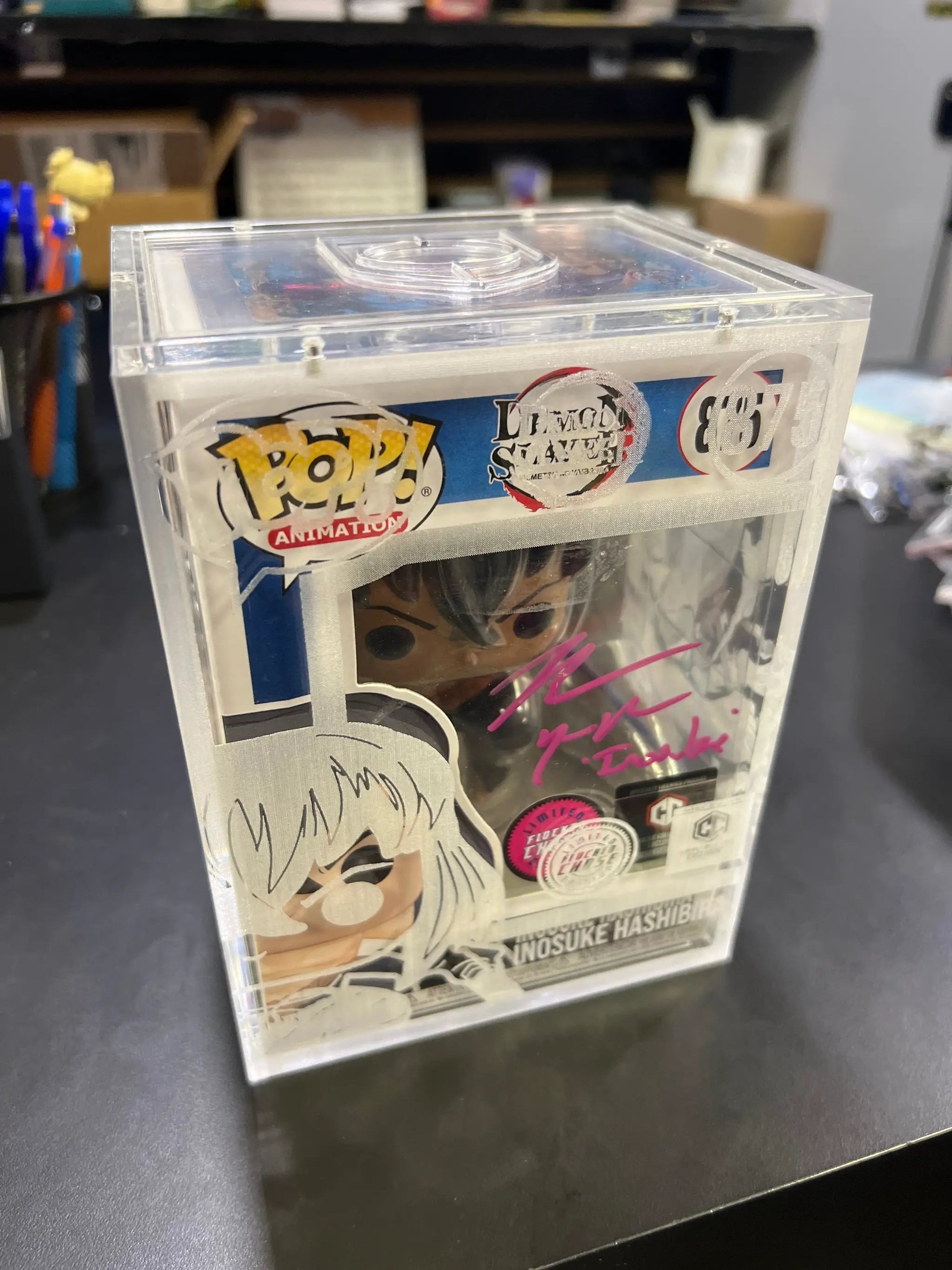 Funko POP! Inosuke Hashibira #875 Flocked Chase - Signed - In Case by THE MIGHTY HOBBY SHOP