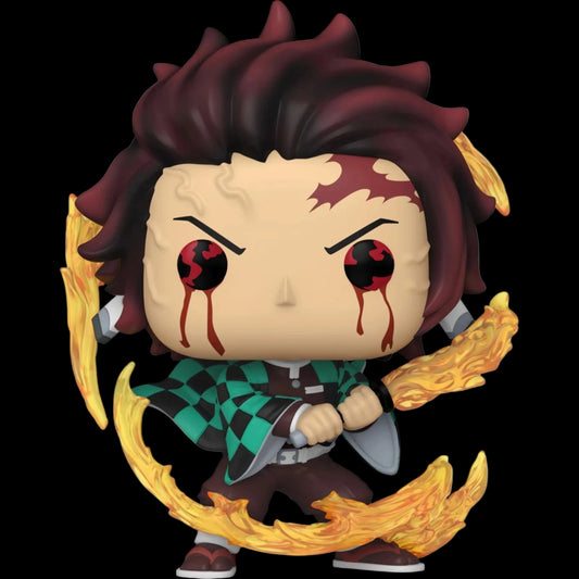 Funko Pop! vinyl figure with spiky hair and fiery aura on a white background