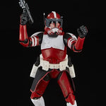 Star Wars Black Series 6-inch Clone Commander Fox action figure from The Clone Wars, featuring detailed armor and weaponry.