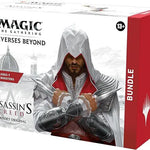 Magic: The Gathering Assassin’s Creed Bundle with 9 Beyond Boosters and accessories, featuring collectible cards and themed game items.