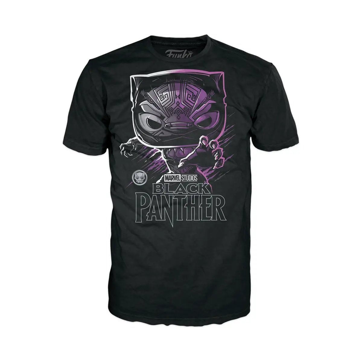 Black Panther themed boxed tee from THE MIGHTY HOBBY SHOP featuring a graphic design on black cotton apparel.