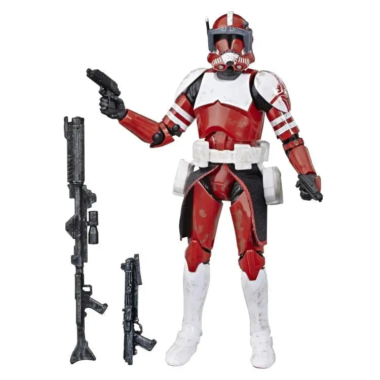 Star Wars Black Series Clone Commander Fox action figure from The Clone Wars, detailed 6-inch collectible toy with helmet and armor.