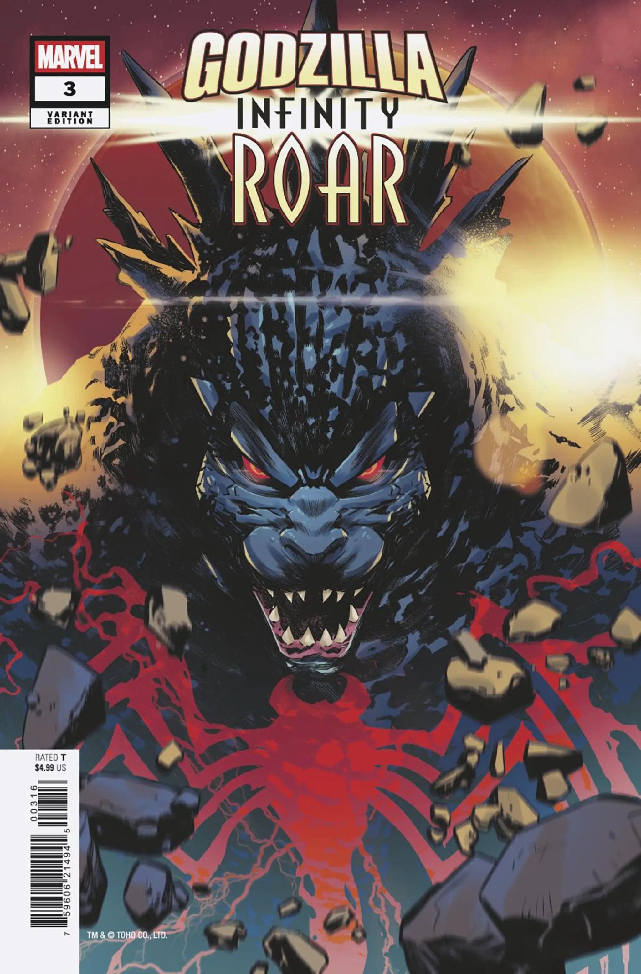 Godzilla: Infinity Roar #3 comic book by Francesco Manna variant cover, featuring Godzilla in a dynamic action pose.