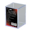 Two clear 150-card storage boxes by THE MIGHTY HOBBY SHOP, compact and stackable for trading card organization.