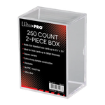 Two-piece clear 250-card storage box from THE MIGHTY HOBBY SHOP, designed to hold trading or playing cards securely.