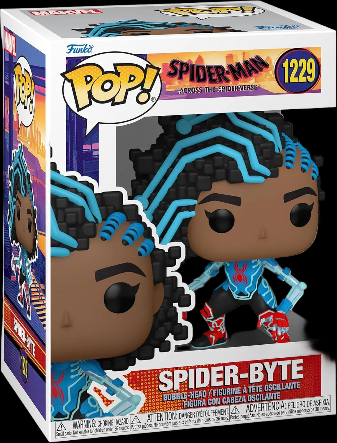Funko Pop! Spider-Byte packaging with colorful design